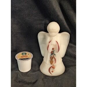 1995 Fenton Art Glass White Satin Christmas Angel Wing Golden Pinecones 6"